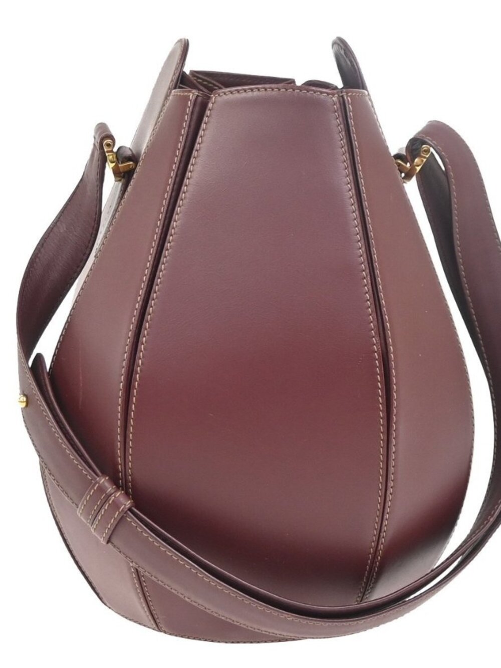 CARTIER Logo Tulip Bucket Drawstring Shoulder Bag Leather Red GHW Spain 35ZA374 - Picture 3 of 13